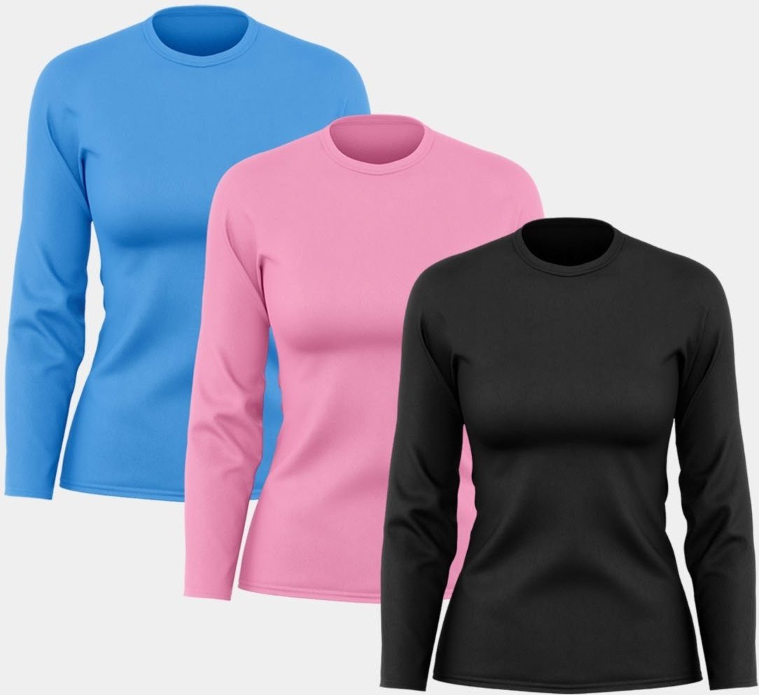 Imagem principal Kit 3 Camisetas Manga Longa Feminina Dry Básica Lisa Proteção Solar UV Térmica Blusa Academia Esporte Camisa Rosa/Azul ADRIBEN preto rosa ADRIBEN preto rosa