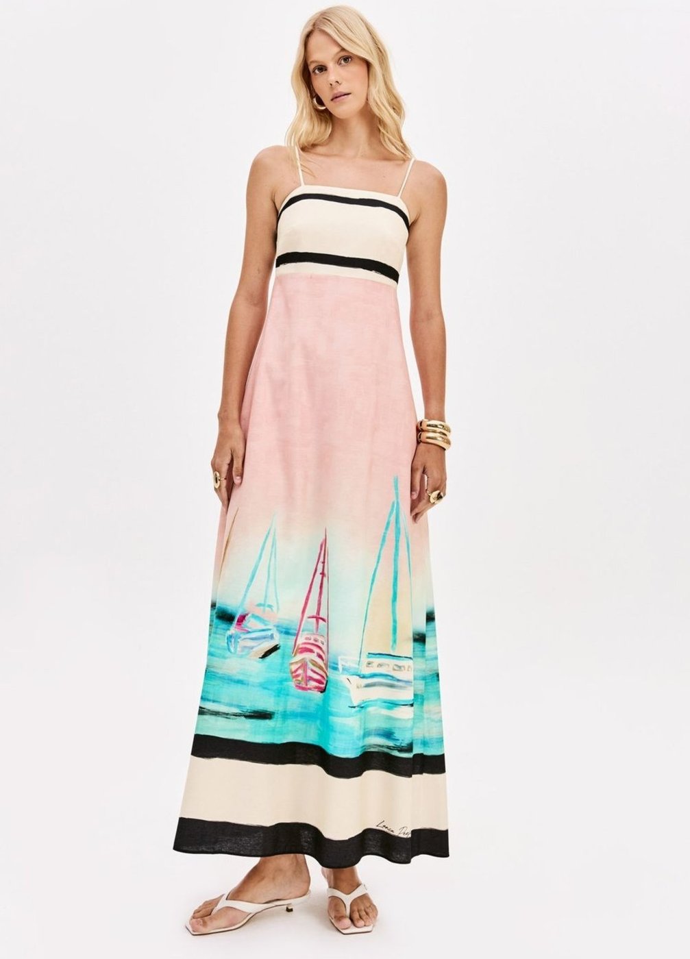 Vestido Super Midi Estampado De Alças