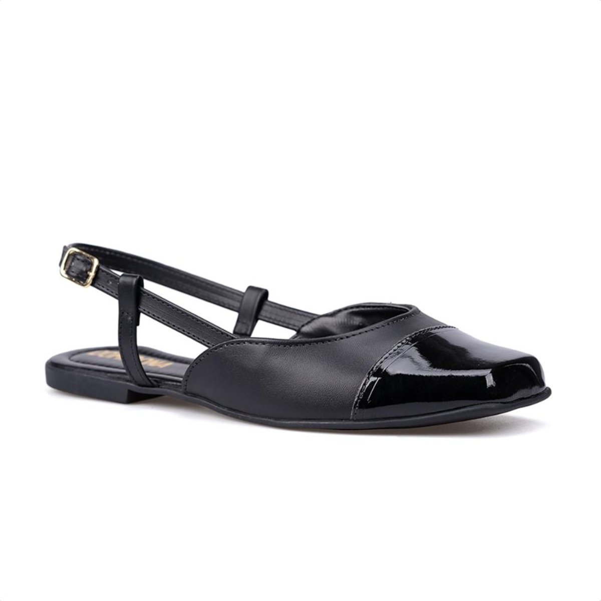 Imagem principal Sapatilha Feminina Domidona Cap Toe Slingback Bico Quadrado Preta preto preto