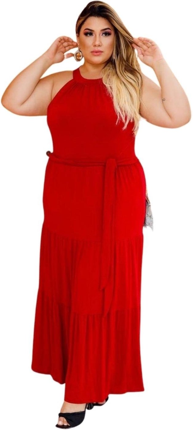 Vestido Longo Plus size Liso Viscolycra Natal