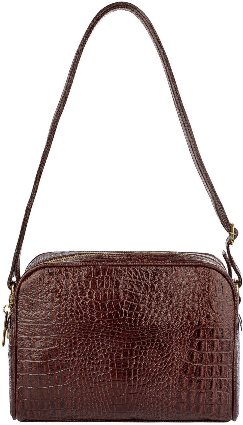 Imagem principal Bolsa quadrada de couro croco Daiana - Café Andrea Vinci caramelo Andrea Vinci caramelo