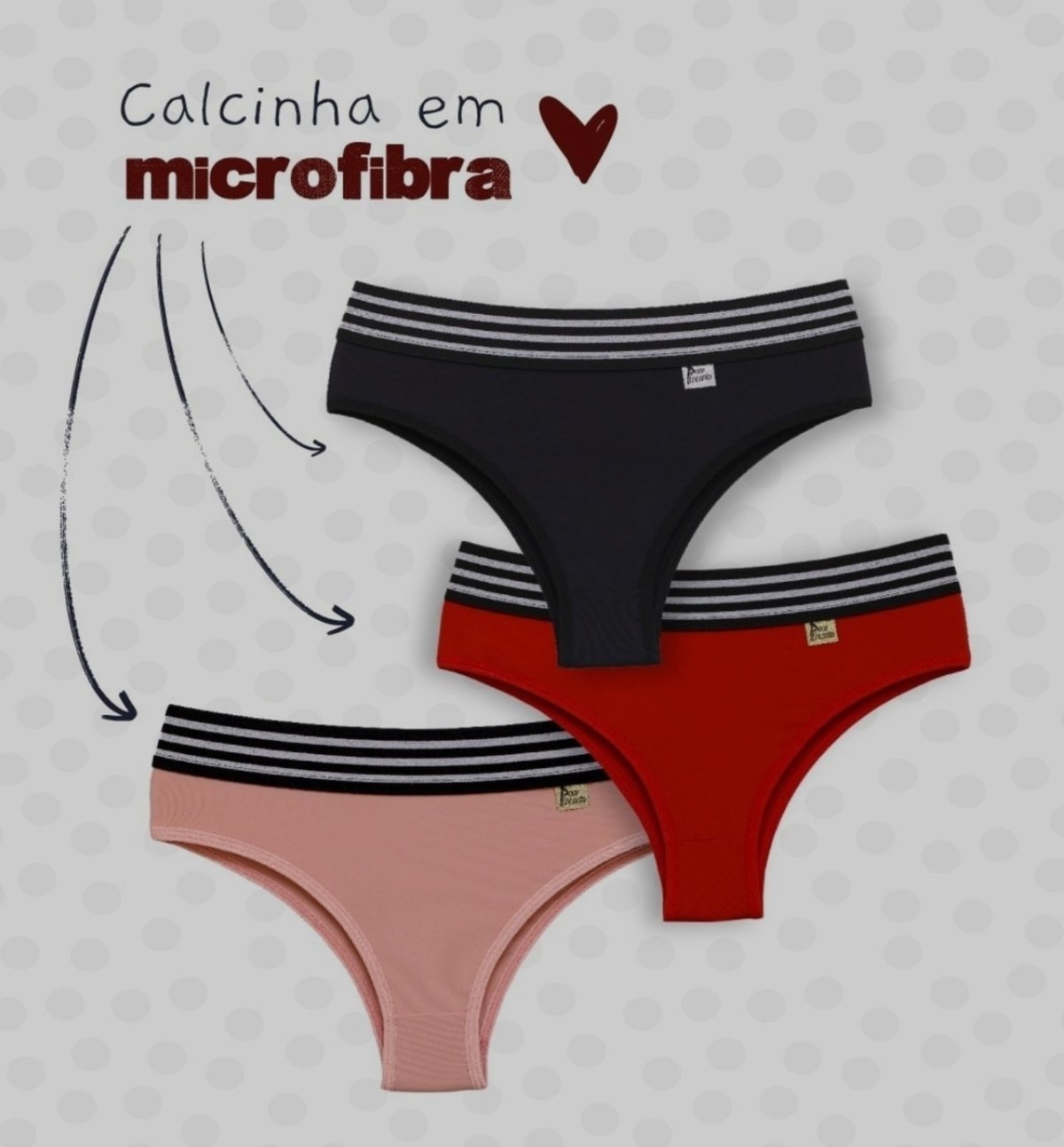 Imagem principal Kit 5 Calcinha cós largo com elástico Doce Encanto Ref 093 bege/branco/cinza/preto/vermelho Doce Encanto bege/branco/cinza/preto/vermelho