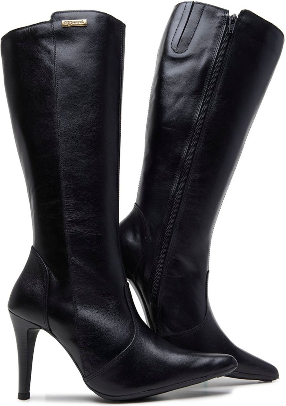 Bota Feminina Cano Longo Preta Salto Alto Fino Bico Fino com Zíper Lateral Elegante e Sofisticada