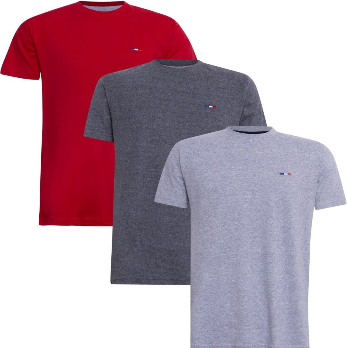 Imagem principal Kit 3 Peças Camisetas Básicas Masculina FMF Chumbo Vermelho em Algodão Premium no Estilo Tommy Bordado França cinza FMF cinza