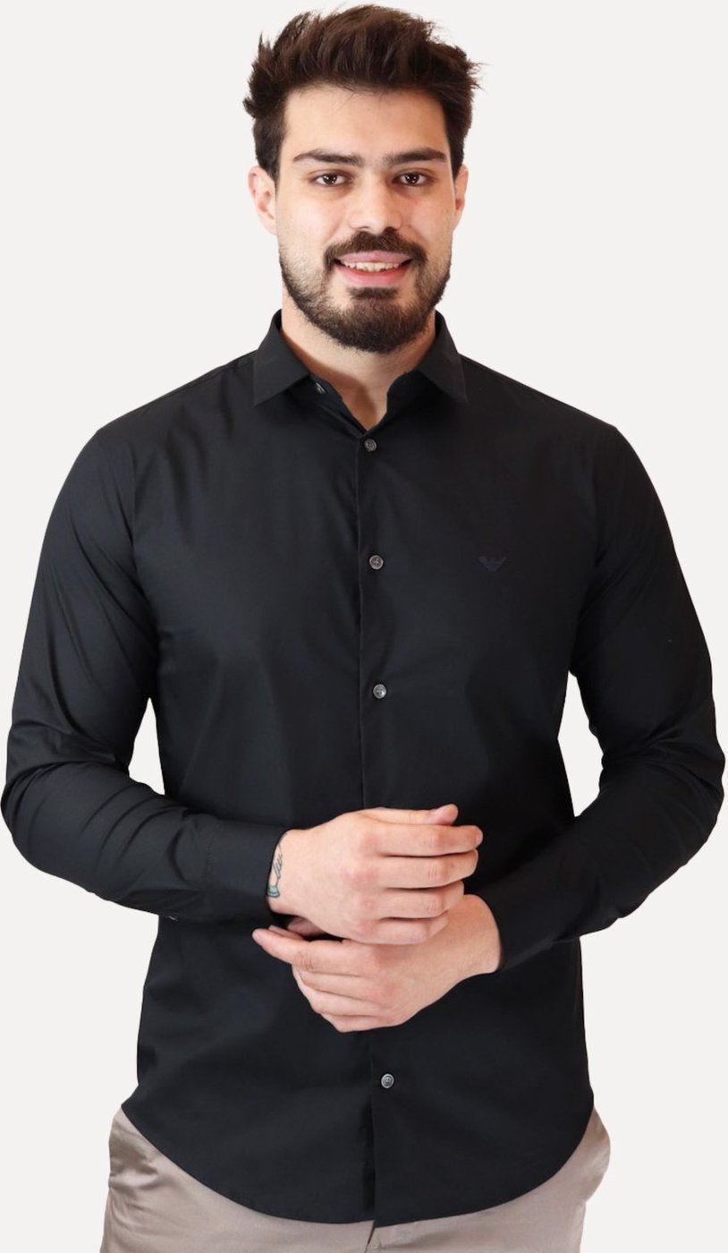 Imagem principal Camisa Empório Armani Masculina Stretch Embroidered Mono Logo Azul Escuro azul marinho azul marinho