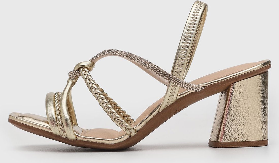 Sandália Feminina Dakota Salto Bloco Tiras Metalizadas Dourada