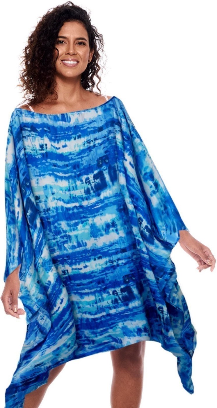 Vestido Kaftan Saída Amplo Crepe Acetinado Estampado Manchado