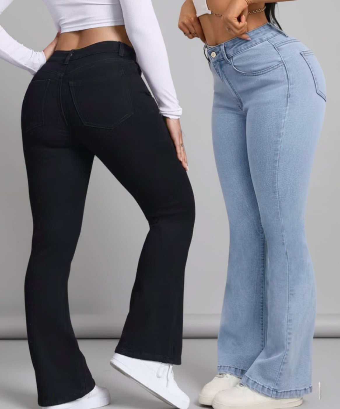 Kit 2 Calças Flare Feminina Alpha Street Wear Premium Com Elastano Cintura Alta Levanta Bumbum Estilo Gringa e Delave