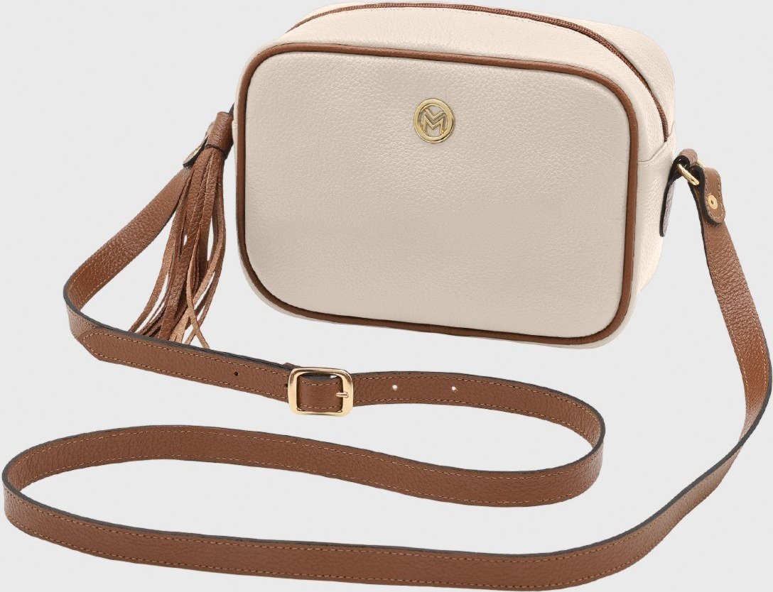 Bolsa Transversal de Couro Mariart Titânio Off White/Camel