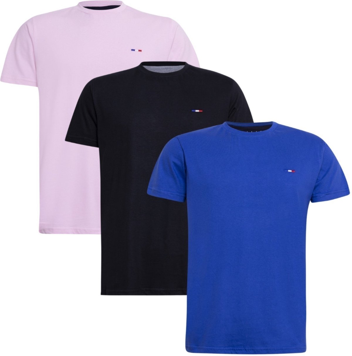Imagem principal Kit 3 Peças Camisetas FMF Básicas Masculina em Algodão Premium no Estilo Tommy Bordado França Royal Preto Rosa azul royal FMF azul royal