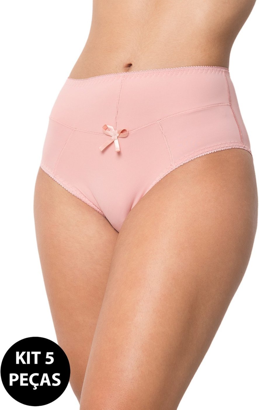 Imagem principal Kit 5 Calcinha Lisa Gabi Lingerie Calça Básica Conforto Microfibra Cintura Alta Cós Alto multicolorido Gabi Lingerie multicolorido