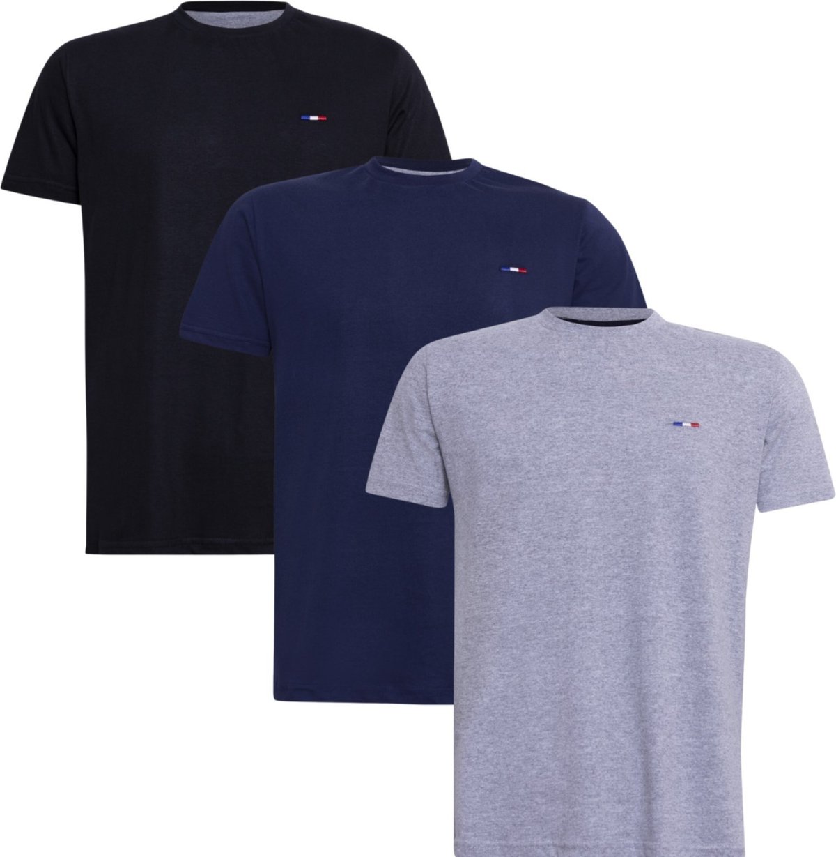 Imagem principal Kit 3 Peças Camisetas FMF Básicas Masculina Industrie em Algodão Premium no Estilo Tommy Bordado França Marinho Ci preto FMF preto