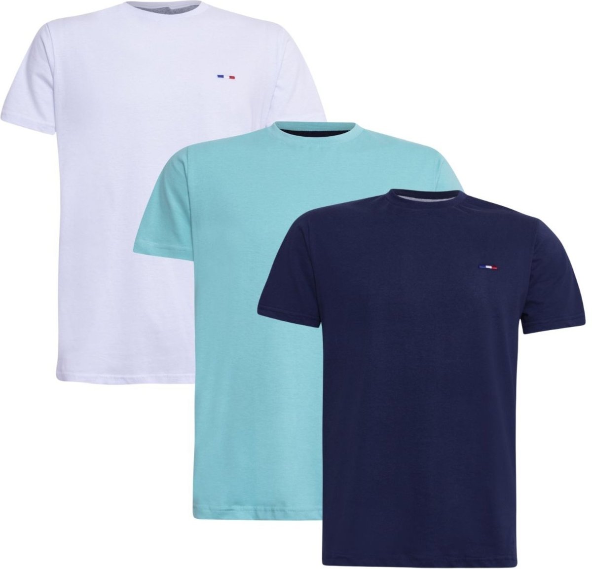 Imagem principal Kit 3 Peças Camisetas Básicas Masculina FMF em Algodão Premium no Estilo Tommy Bordado França Marinho Branco multicolorido FMF multicolorido