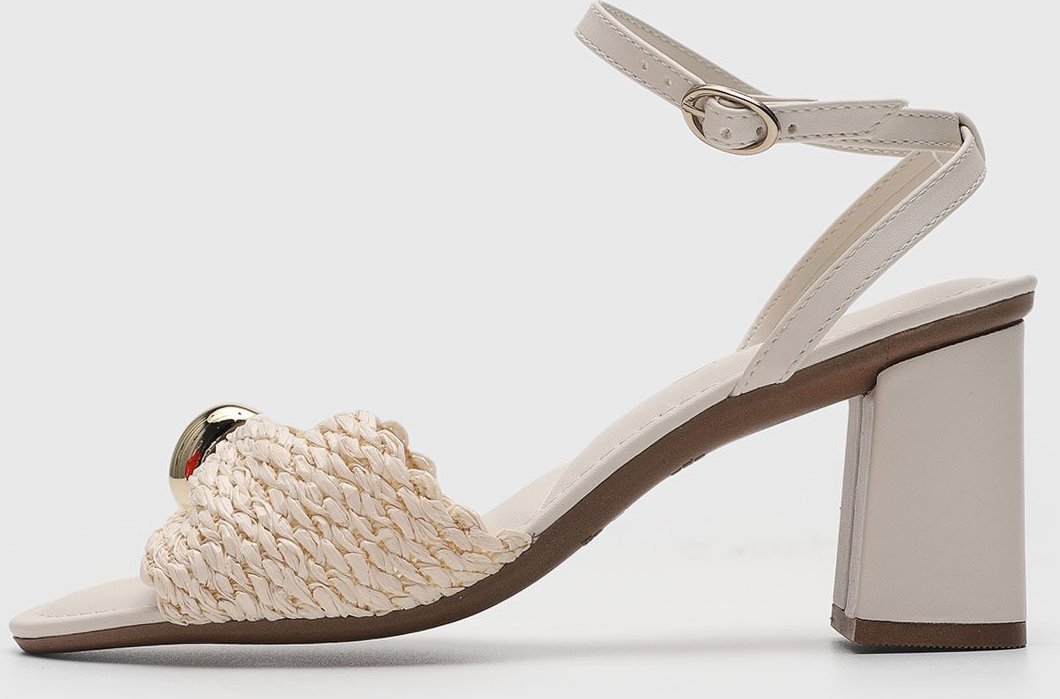 Sandália Feminina VIA UNO Salto Bloco Tramado Off-White