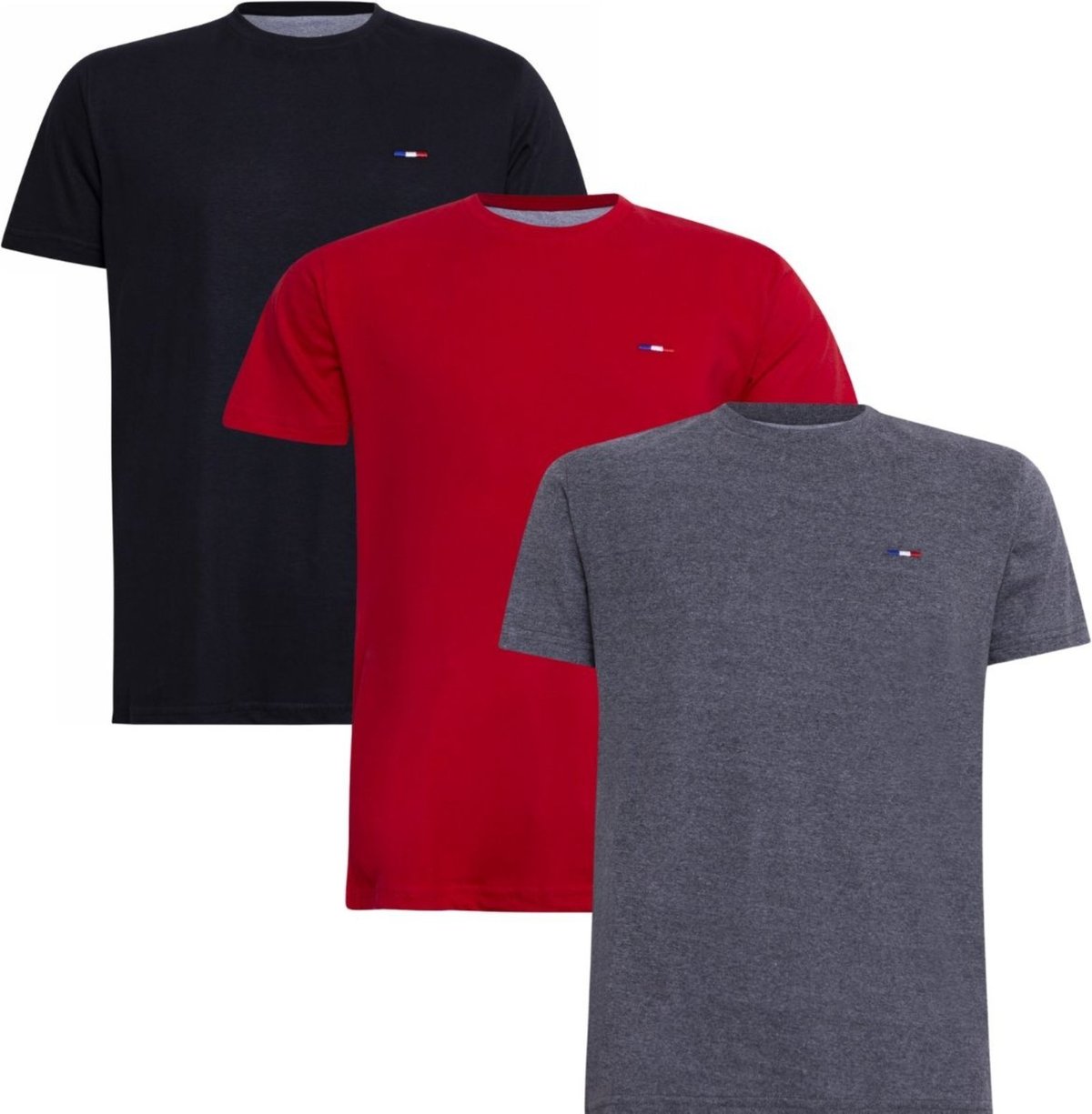 Imagem principal Kit 3 Peças Camisetas Básicas Masculina FMF Vermelho e Chumbo em Algodão Premium no Estilo Tommy Bordado França preto FMF preto