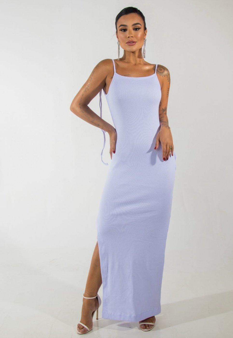 Vestido Longuete Frente Única Tubinho Canelado Zyla