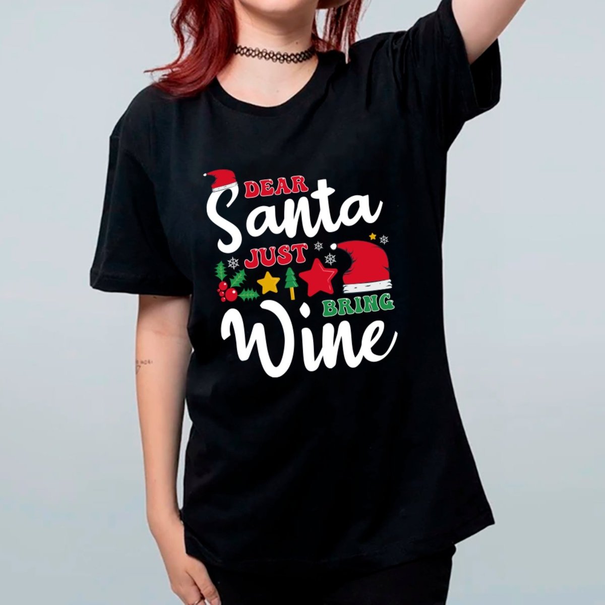 Imagem principal Camiseta Ousy Oversized Natal Divertido Dear Santa Just Bring Wine Unissex branco ousy branco