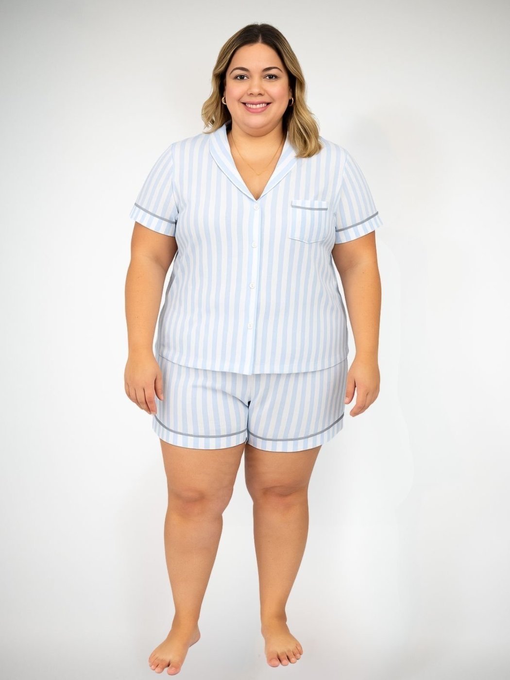 Pijama Algodão Plus Size Americano Curto Júlia listrado