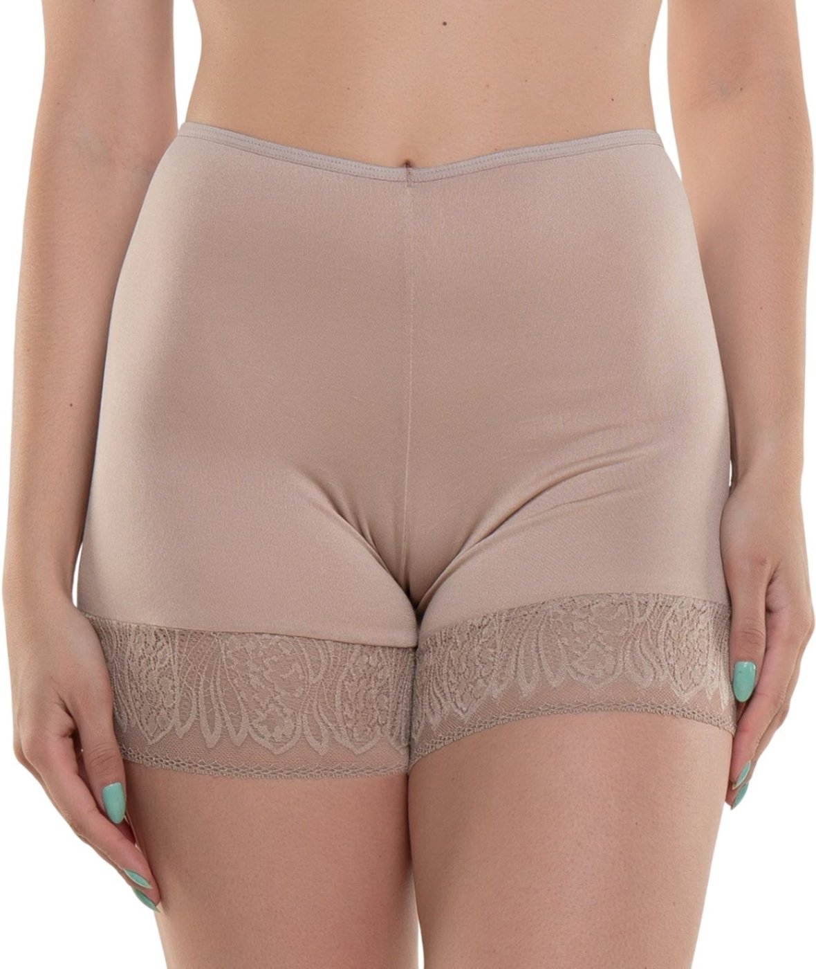 Imagem principal Shorts Bermuda Segunda Pele Modeladora Anágua Com Renda Cintura Alta Feminina Microfibra Shapewear QLC SPORT bege QLC SPORT bege