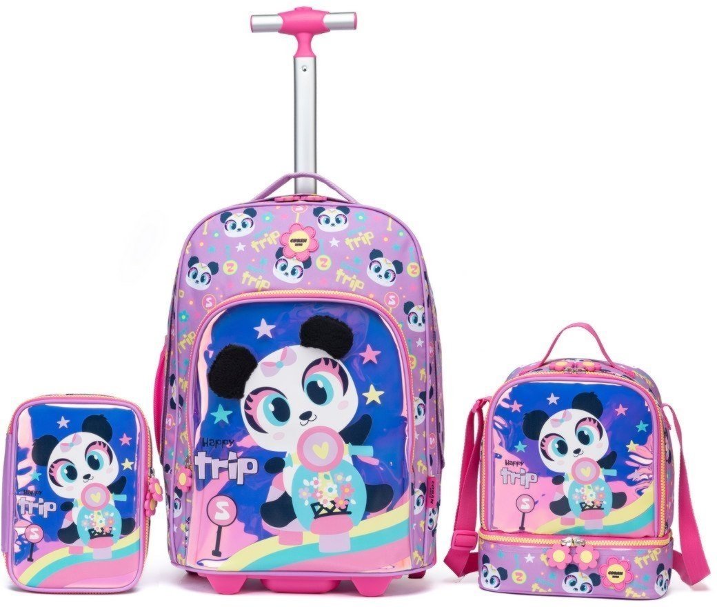 Kit Mochila Coban Menina Reforçada Estojo Lancheira Ursinho Panda