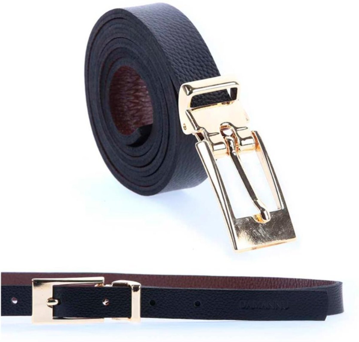 Danny - Cinto Dupla Face Feminino Couro Legítimo Fivela Dourada