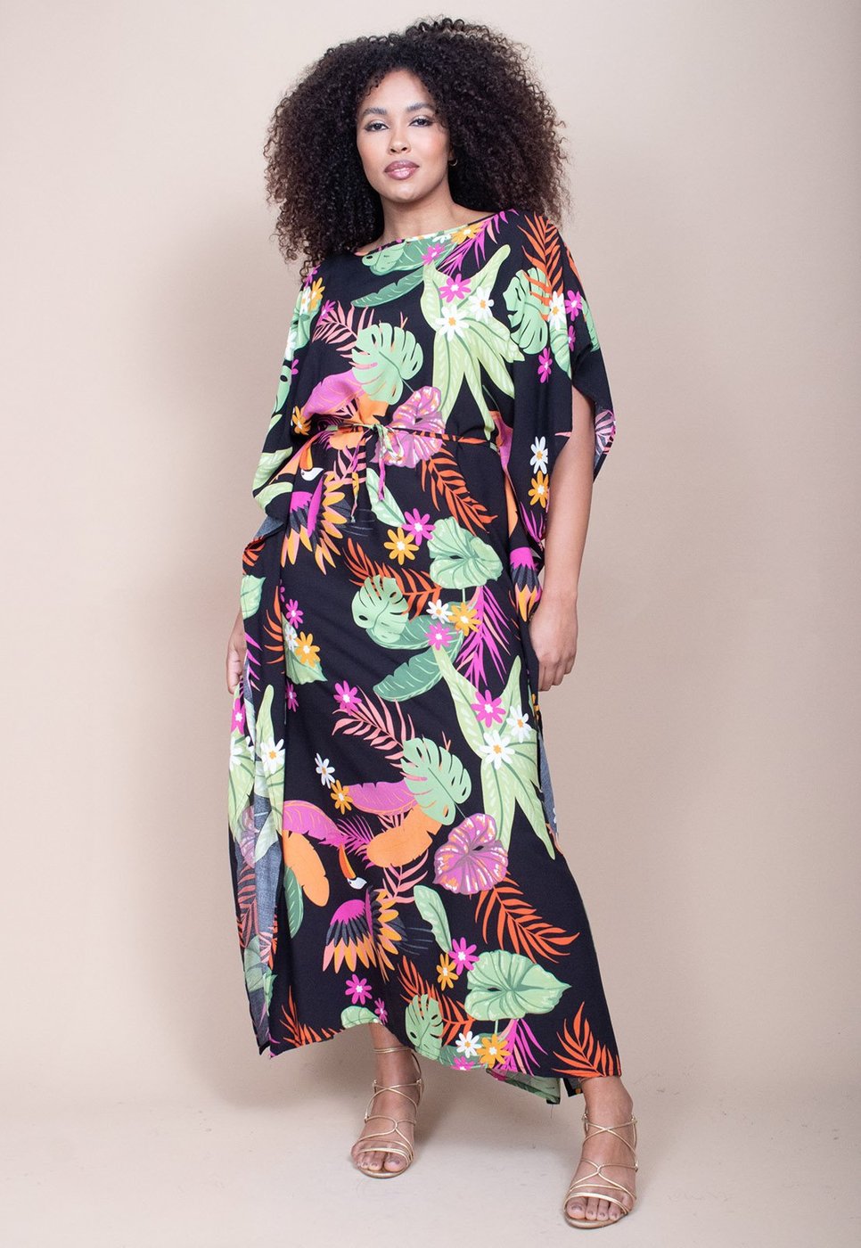 Vestido Longo Cabanafree Viscose Estampa Noite Botânica