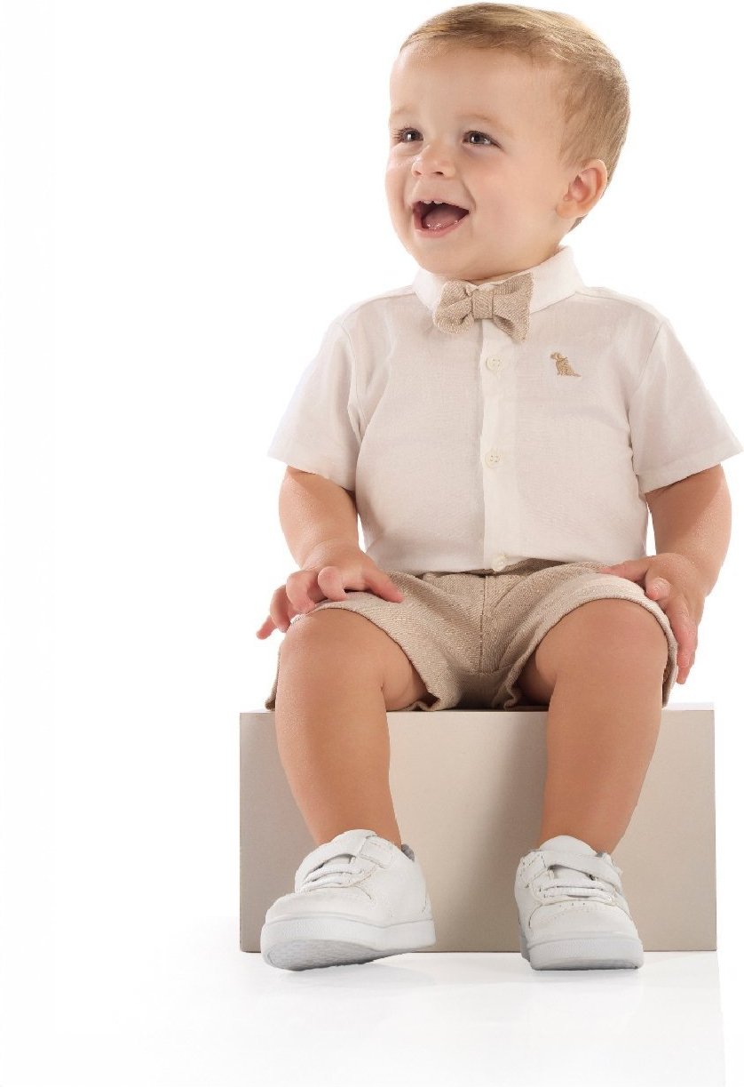 Imagem principal Infantil - Conjunto Body Gravata Bermuda Quimby branco Quimby branco