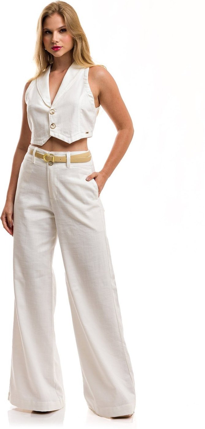 Conjunto Restrito Jeans Colete E Calça Pantalona com Cinto