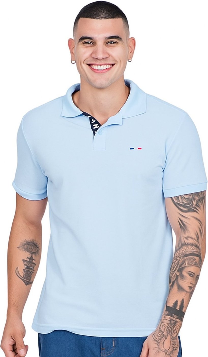 Imagem principal Camisa Polo Masculina Básica Industrie Piquet no Estilo Tommy Bordado França Verde Claro azul verde Industrie azul verde