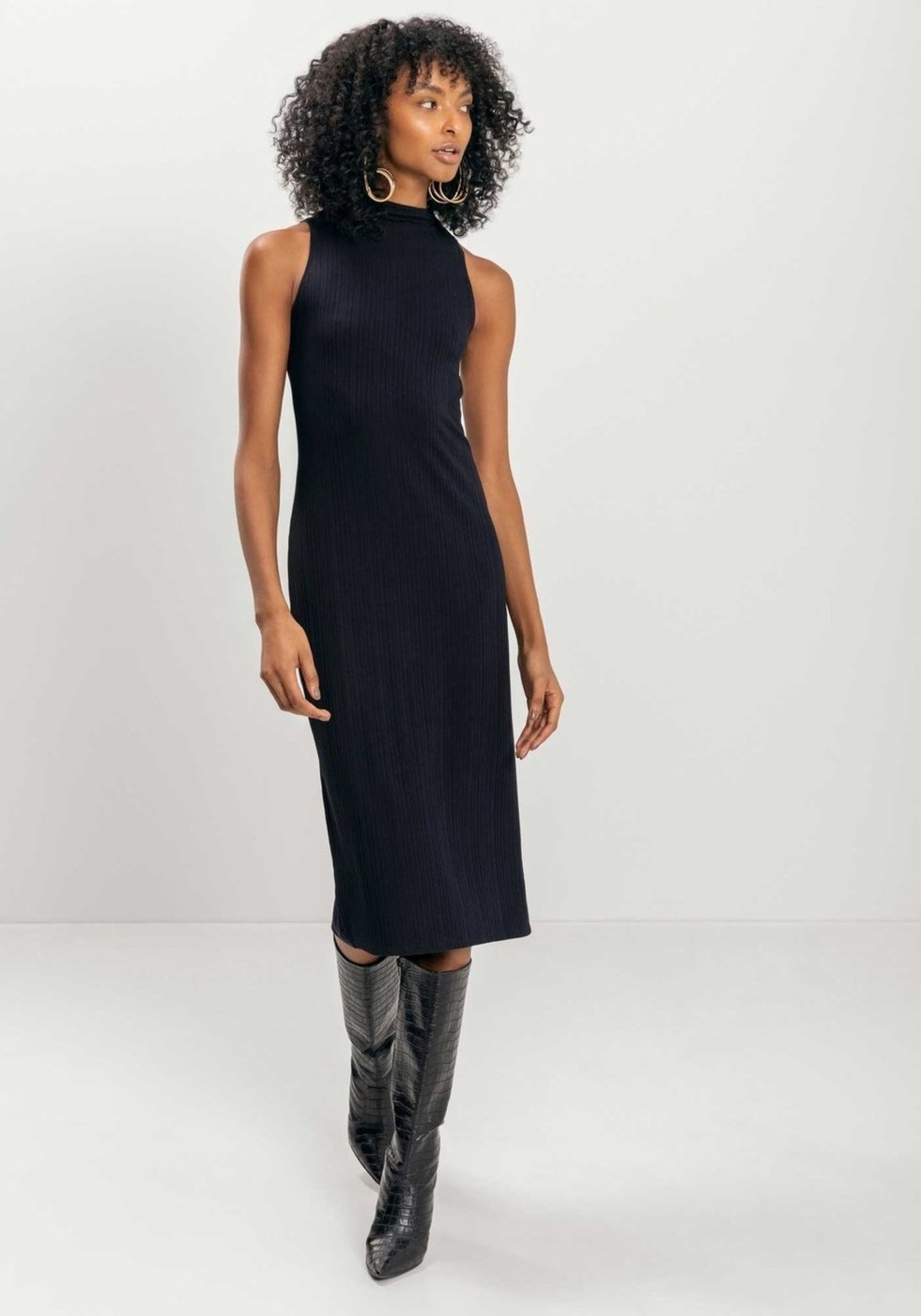 Imagem principal Vestido Midi Canelado Sem Mangas Com Gola Alta Lez a Lez preto Lez a Lez preto