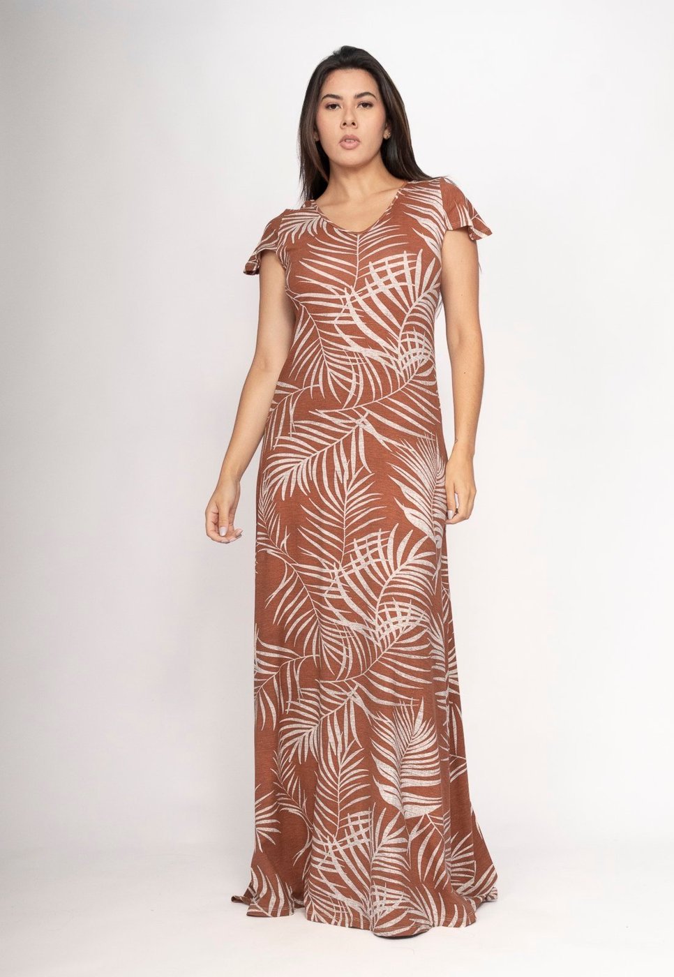Vestido CabanaFree Amanara Longo Malha Estampa Palmas da Terra