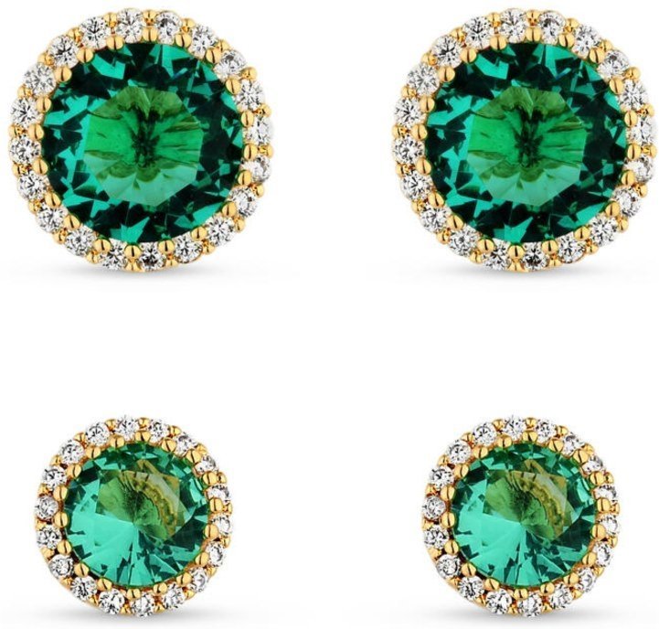 Dupla De Brincos Semijoia Pedra Verde Com Zircônias Banhadas A Ouro 18K Br091-001 Dourado