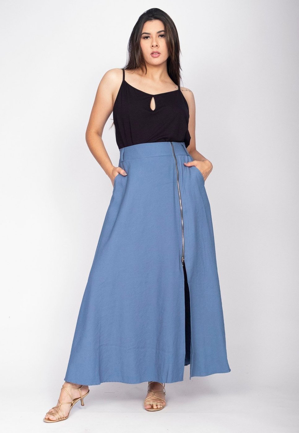 Saia Midi com Zíper Blue