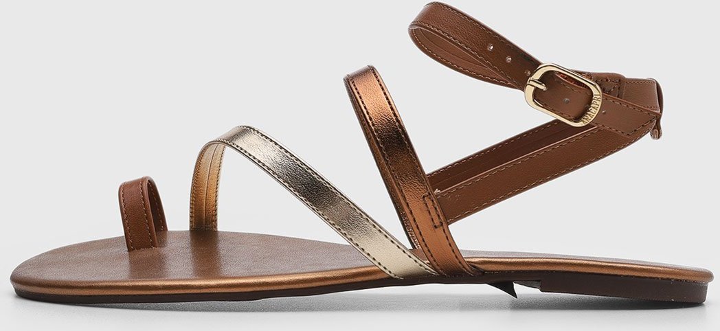 Rasteira Feminina Anacapri Tiras Metalizadas e Dourado
