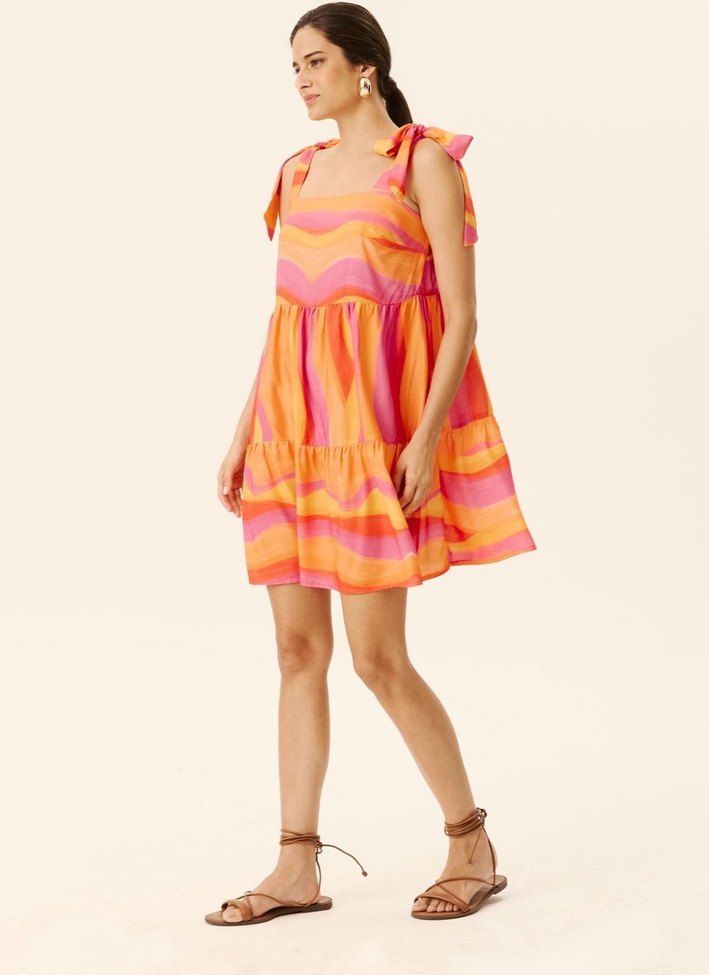 Vestido Curto Amarração Ombro Estampado Jujuy