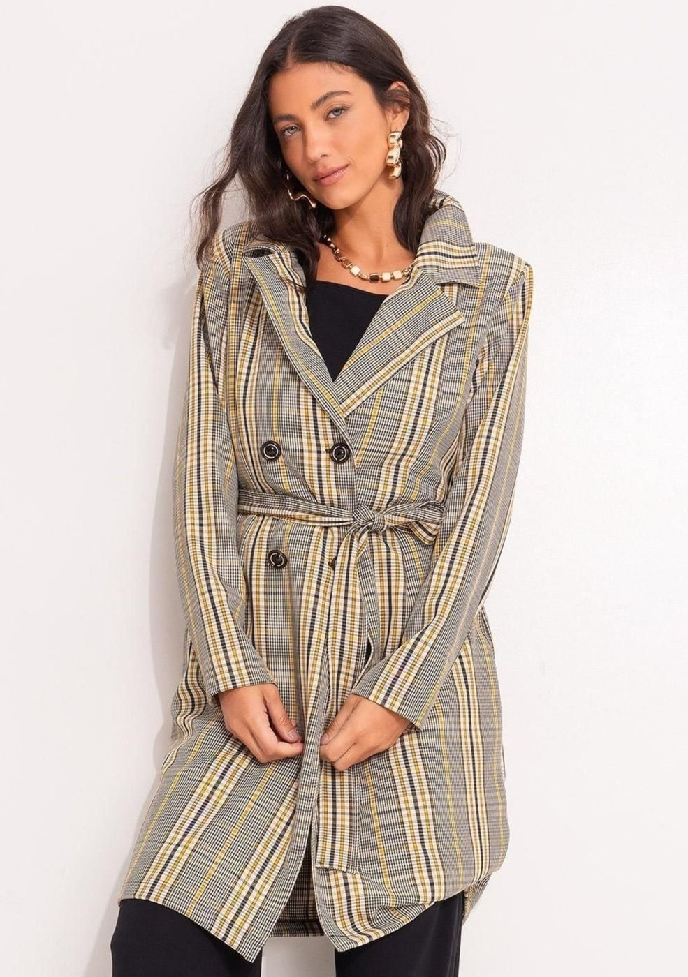 Imagem principal Sobretudo Alfaiataria Xadrez álida Colorido Quintess estampado Quintess estampado