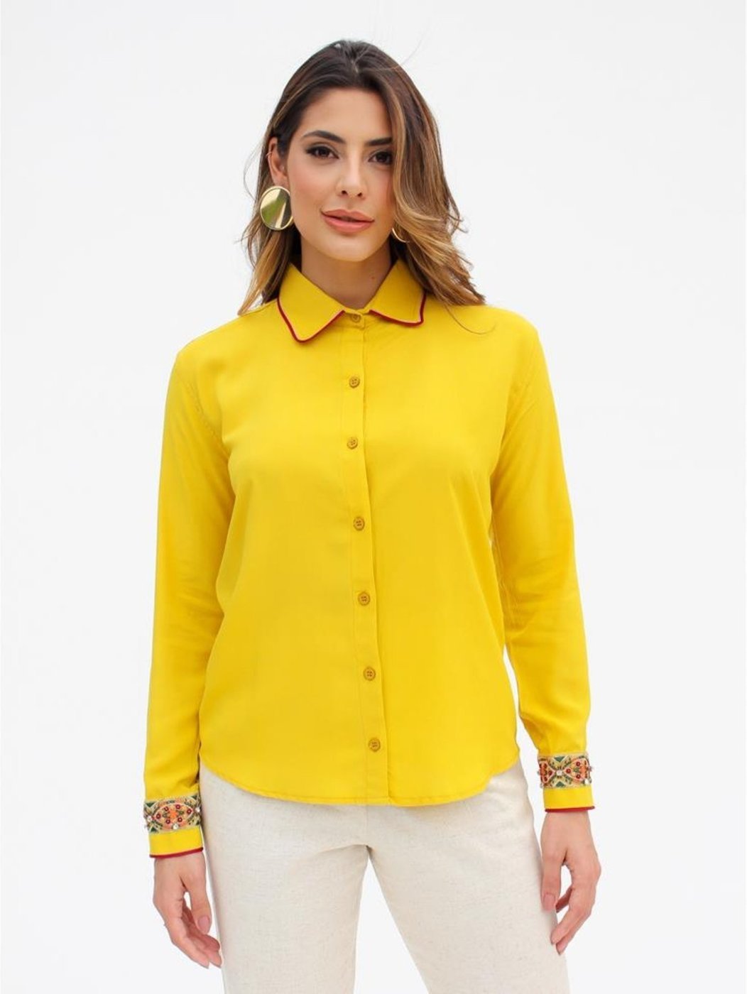 Imagem principal Camisa Feminina de Viscose com Bordado Detalhado e Manga Longa Elegante TEODORO CAMISARIA amarelo TEODORO CAMISARIA amarelo