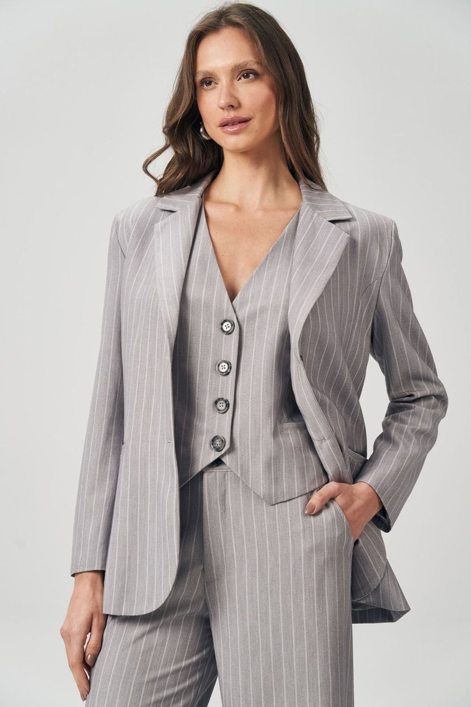 Blazer Alfaiataria Risca Giz Feminino Acostamento
