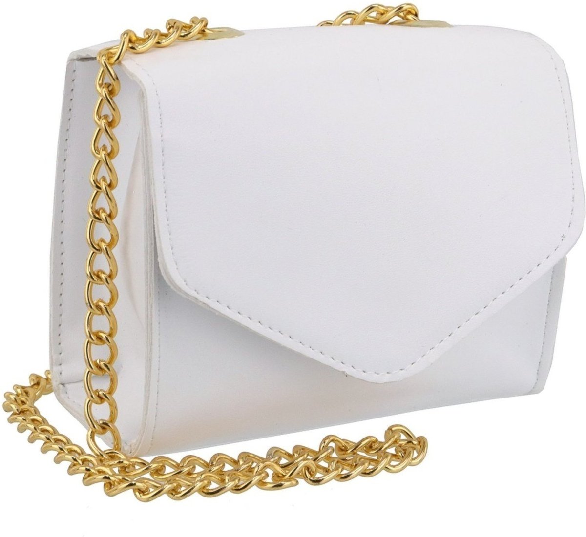Bolsa Feminina Pequena Lavini Metalizada de Alça Corrente Branca