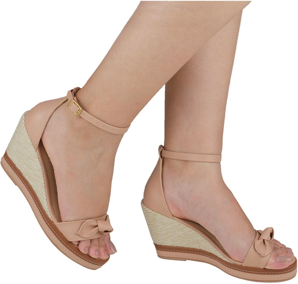 Sandália Feminina Anabela Laço Nó Salto Alto Plataforma Elegante Shekinah Tendencia Lançamento Moda