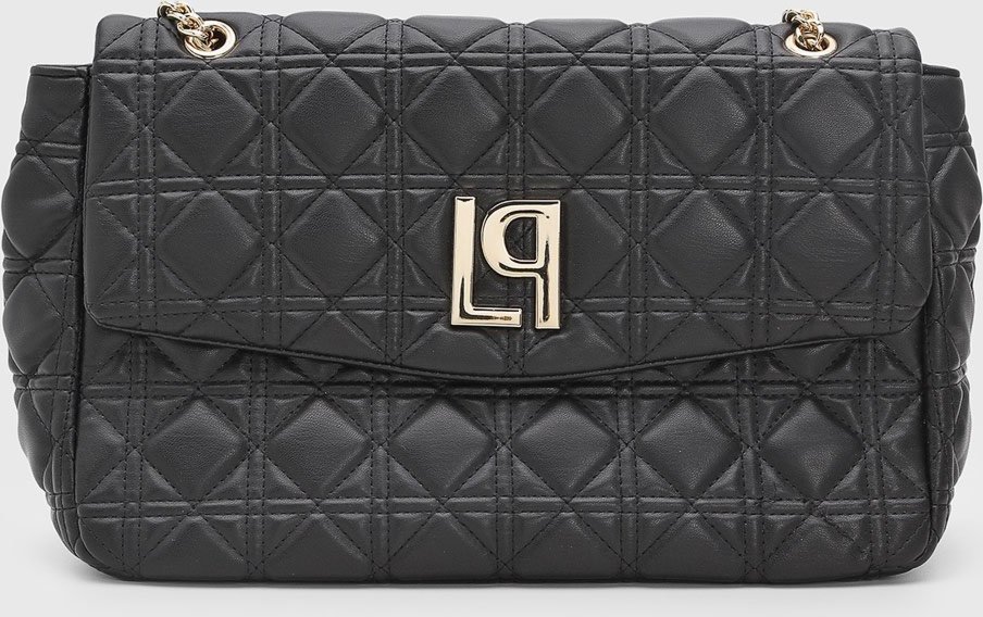 Bolsa Feminina Lança Perfume Matelassê Logo Dourado Preta