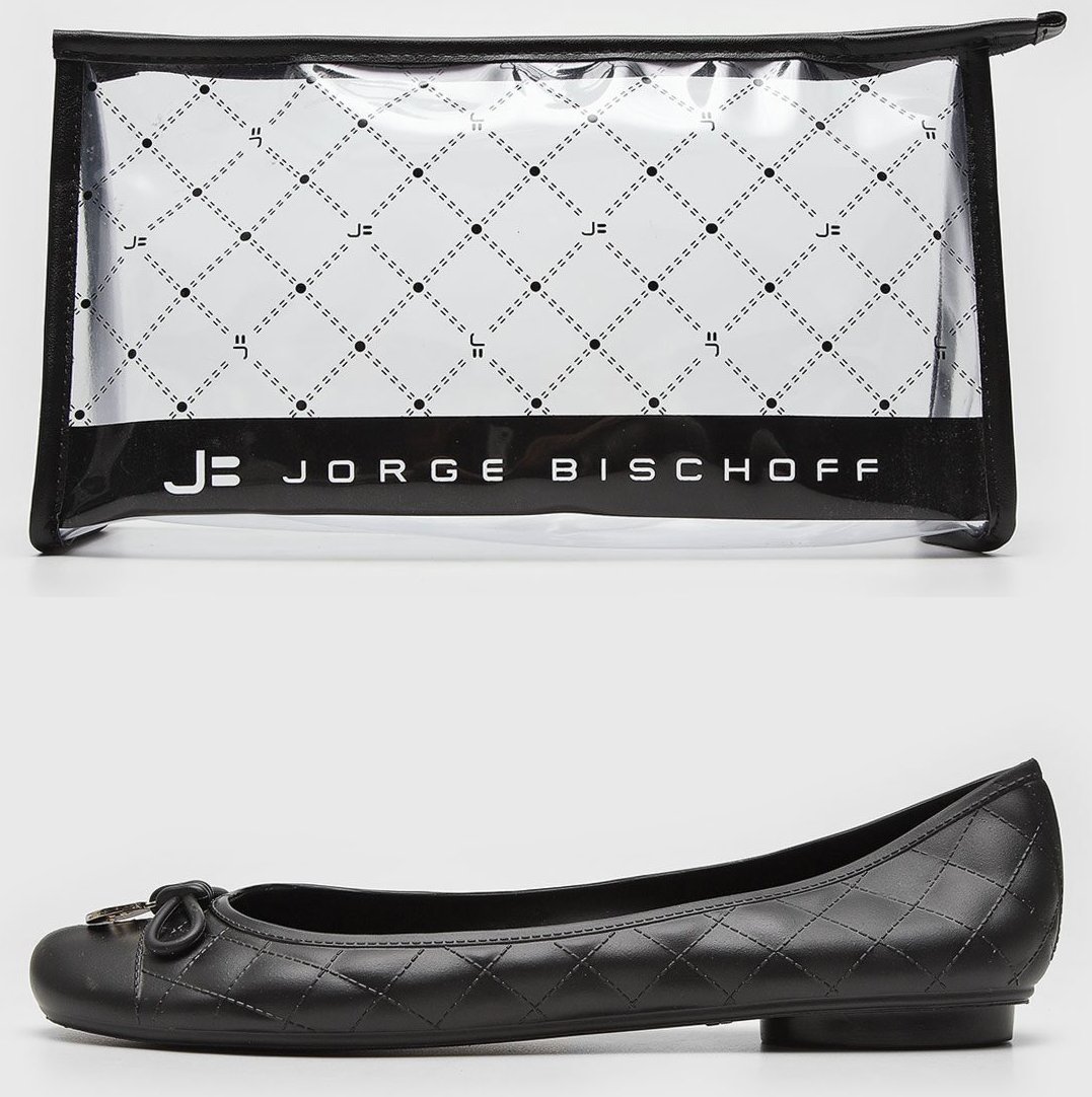 Kit Sapatilha Jorge Bischoff Matelassê Com Necessarie Preta
