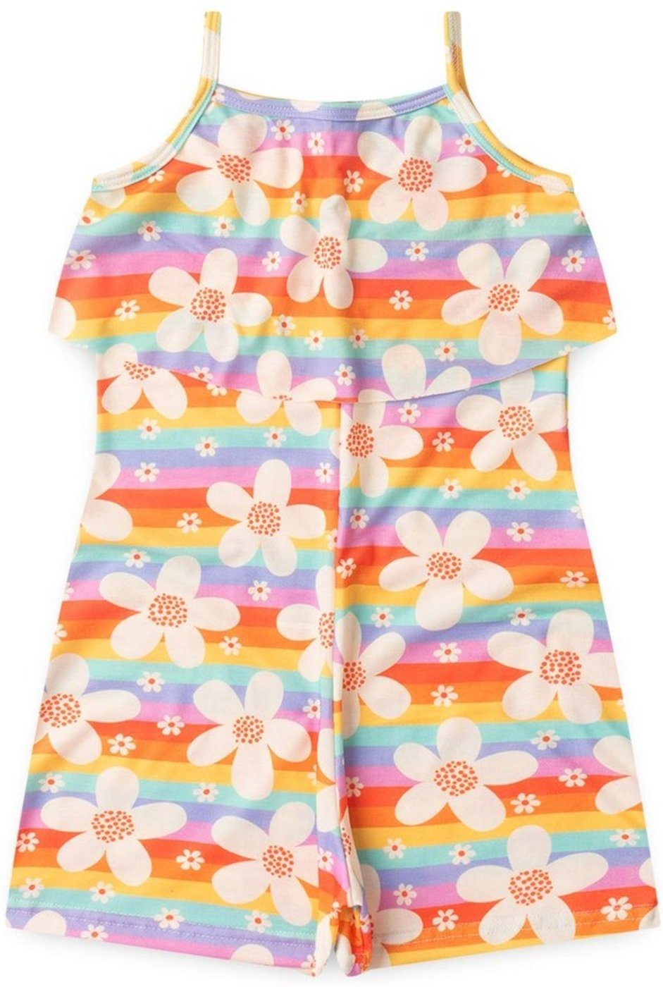 Imagem principal Infantil - Macaquinho Molekada Verão Menina Com Babado Flores e Listras laranja Molekada laranja