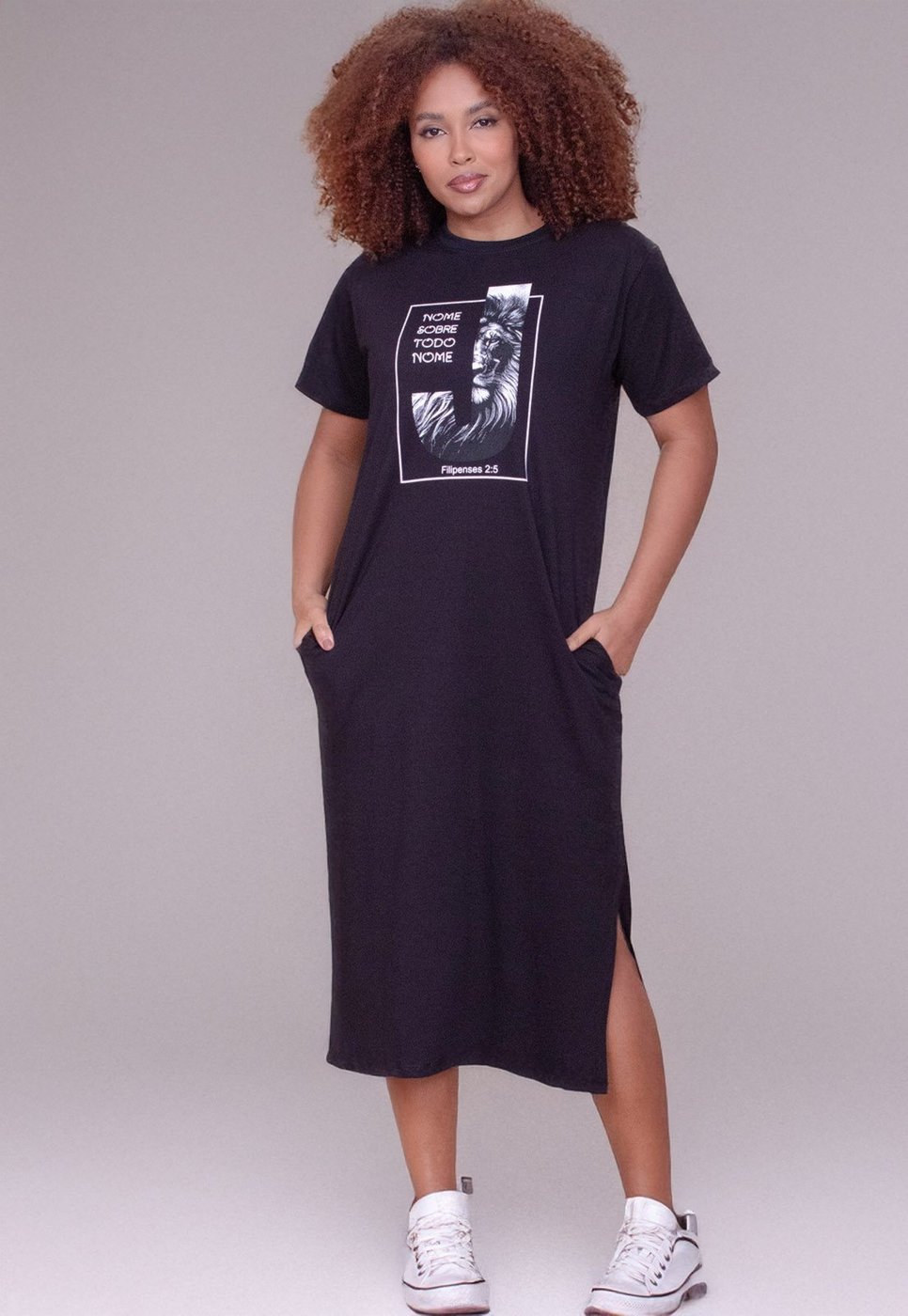 Vestido Cabanafree Midi Algodão Manga Curta Moda Cristã