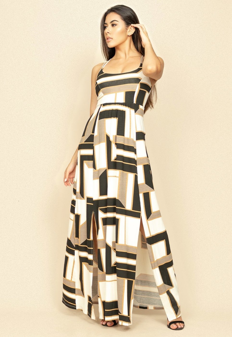 Vestido Longo Jambo Malha Aberturas Estampa Igaci