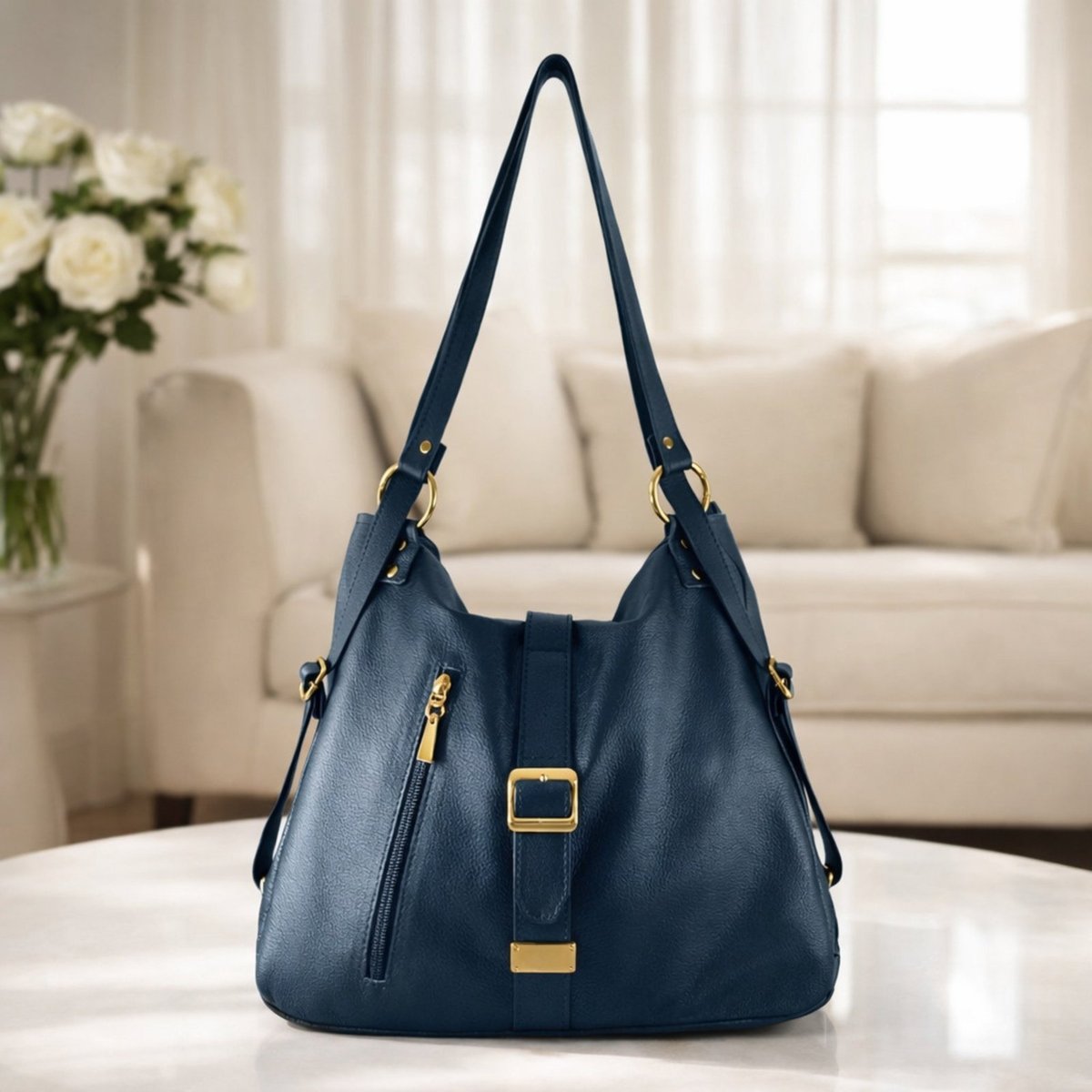 Bolsa Mochila Sacola TopGrife Couro Marinho