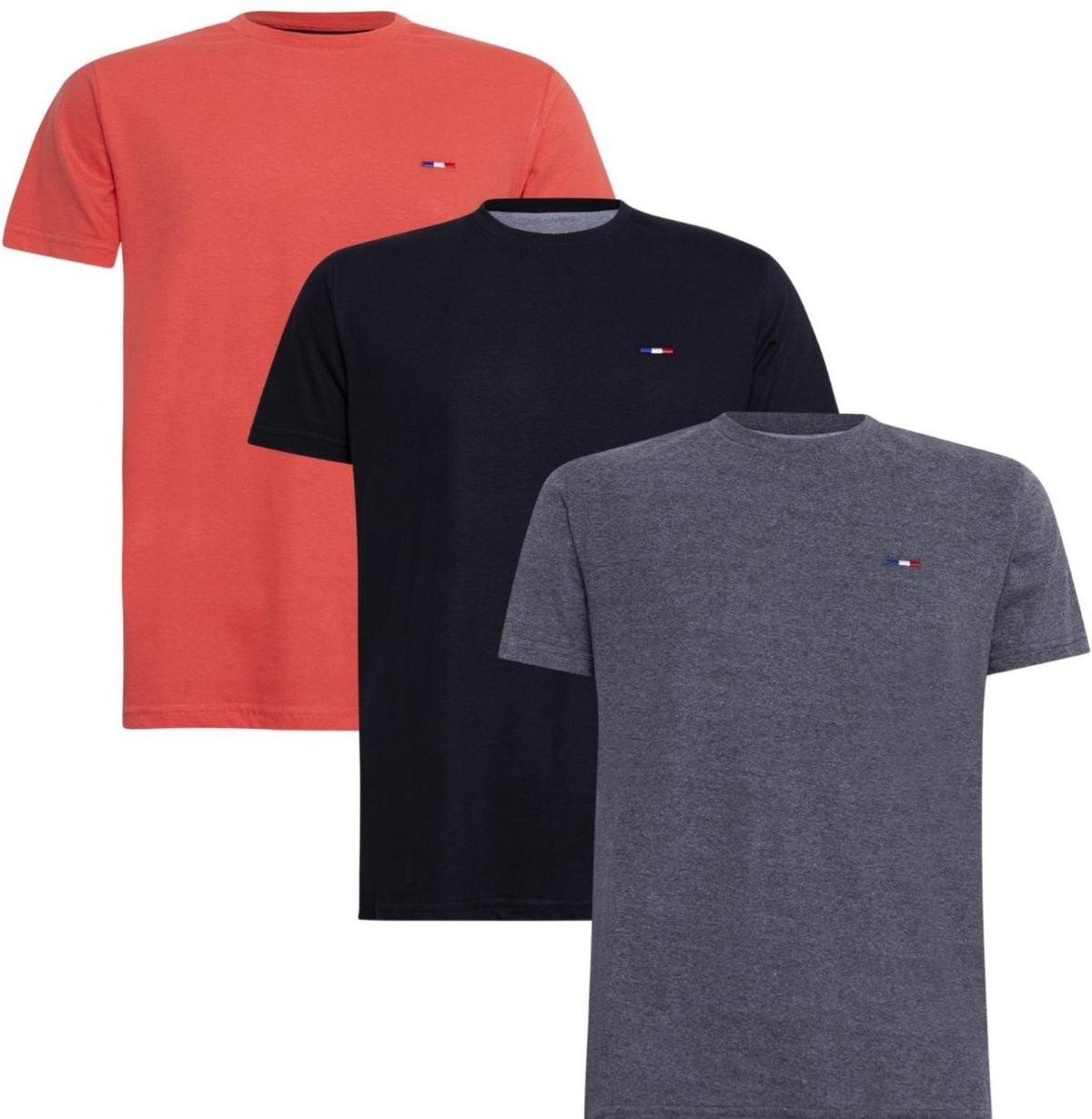 Imagem principal Kit 3 Peças Camisetas Básicas Masculina FMF Preto Chumbo em Algodão Premium no Estilo Tommy Bordado França laranja FMF laranja