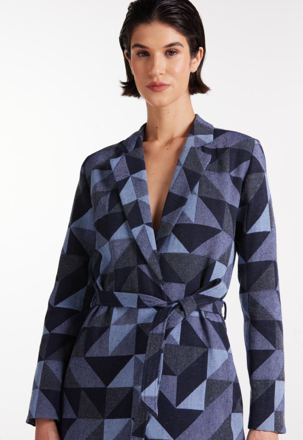 Blazer Com Cinto Geométrico Traymon Mescla - Gg