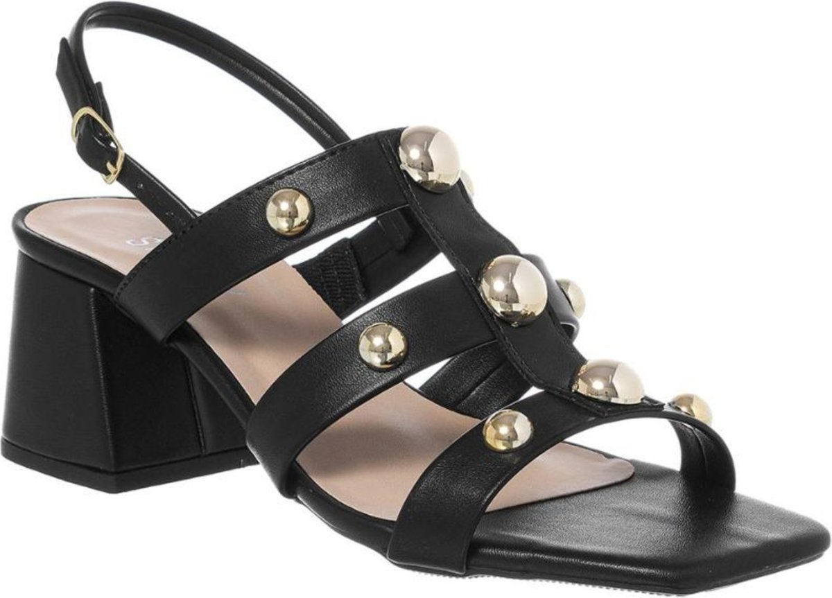 Imagem principal Sandália Feminina Salto Bloco Baixo 5 cm Tira ABS Metalizado Stessy Shoes preto Stessy Shoes preto