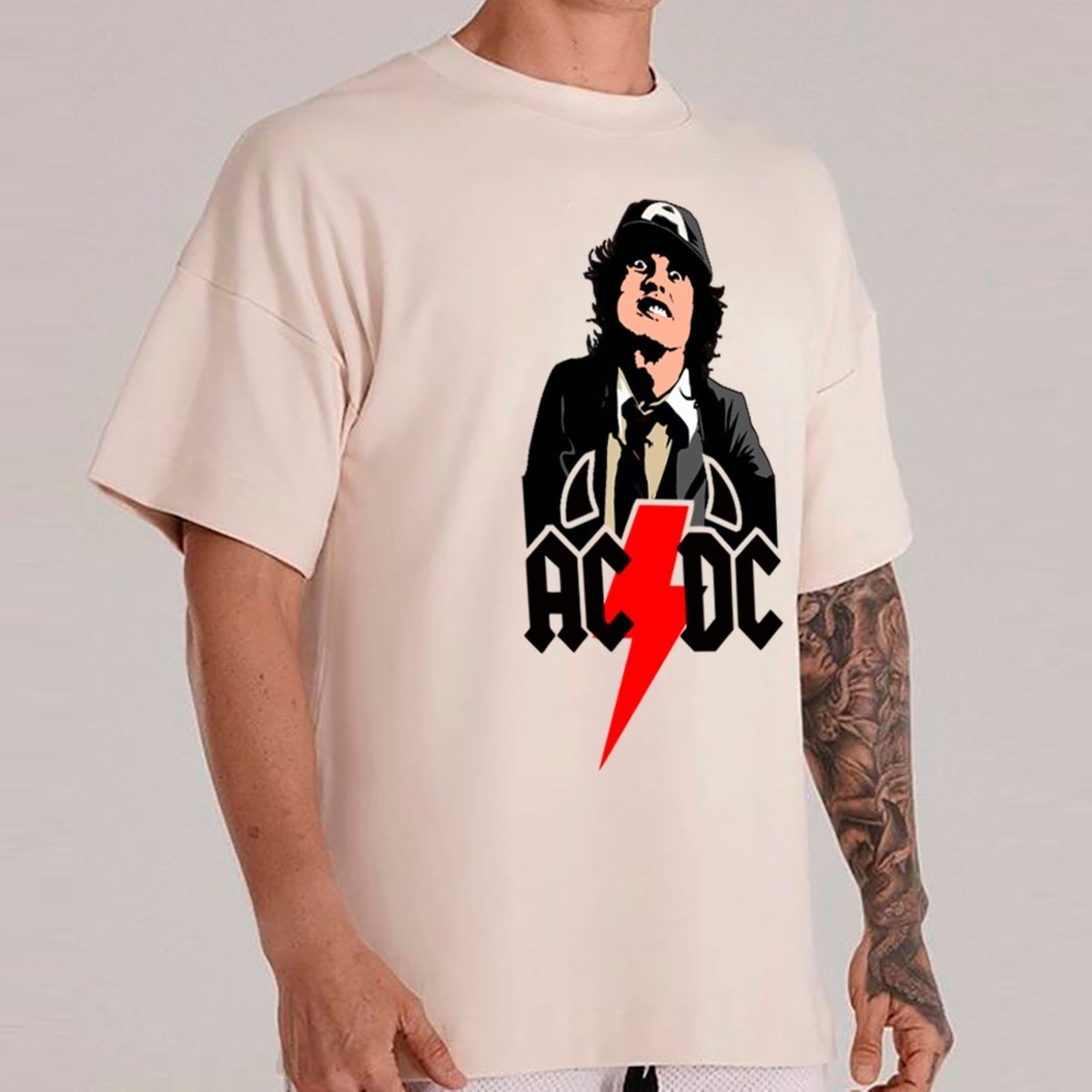Imagem principal Camiseta Ousy Básica AC DC Angus Young Estilo Urbano Unissex Off White off-white white ousy off-white white